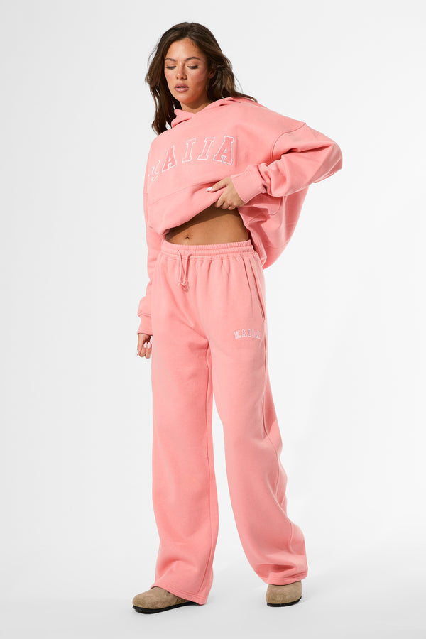 Kaiia Logo Wide Leg Joggers Bright Coral