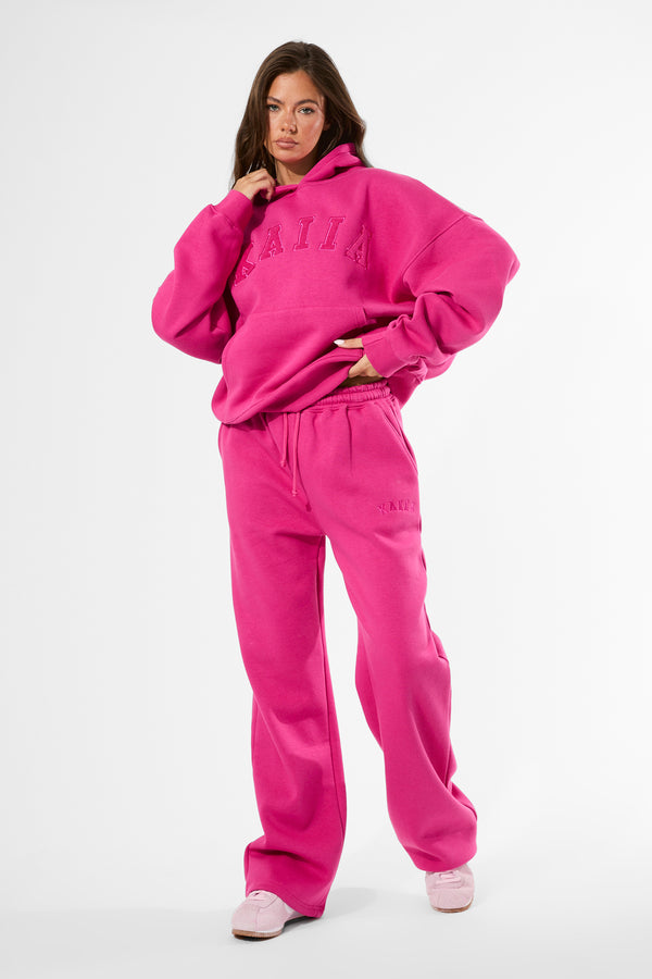 Kaiia Logo Wide Leg Joggers Bright Pink