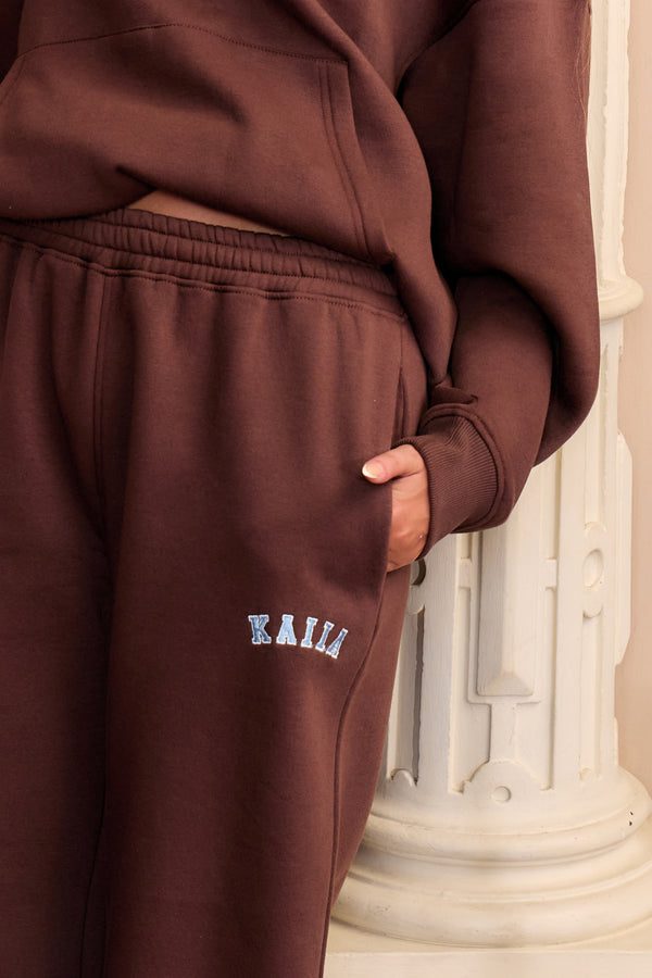 Kaiia Logo Wide Leg Joggers Brown & Light Blue