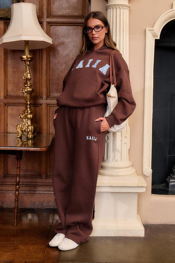Kaiia Logo Wide Leg Joggers Brown & Light Blue