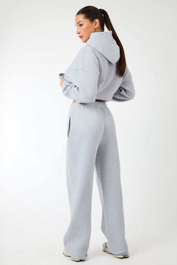 Kaiia Logo Wide Leg Joggers Grey Marl & White