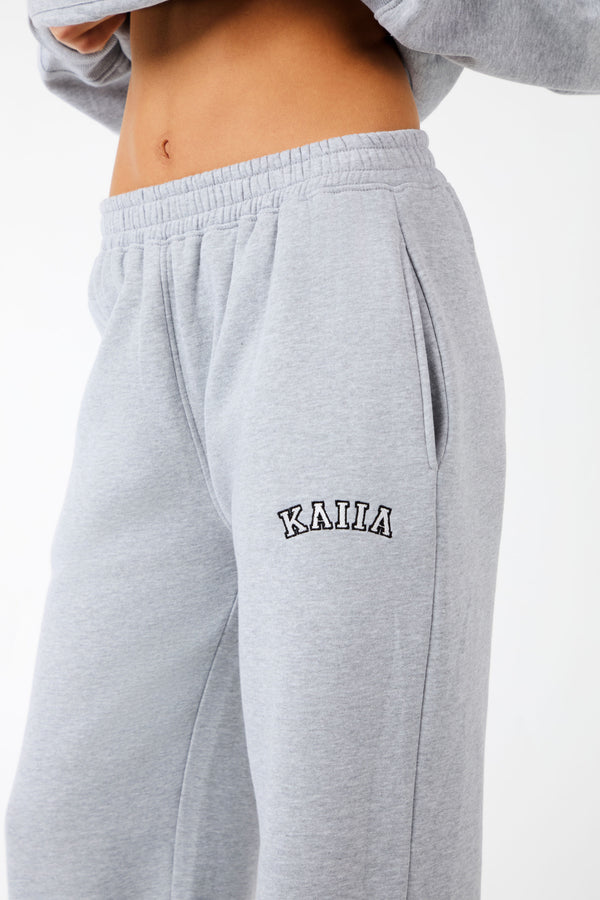 Kaiia Logo Wide Leg Joggers Grey Marl & White