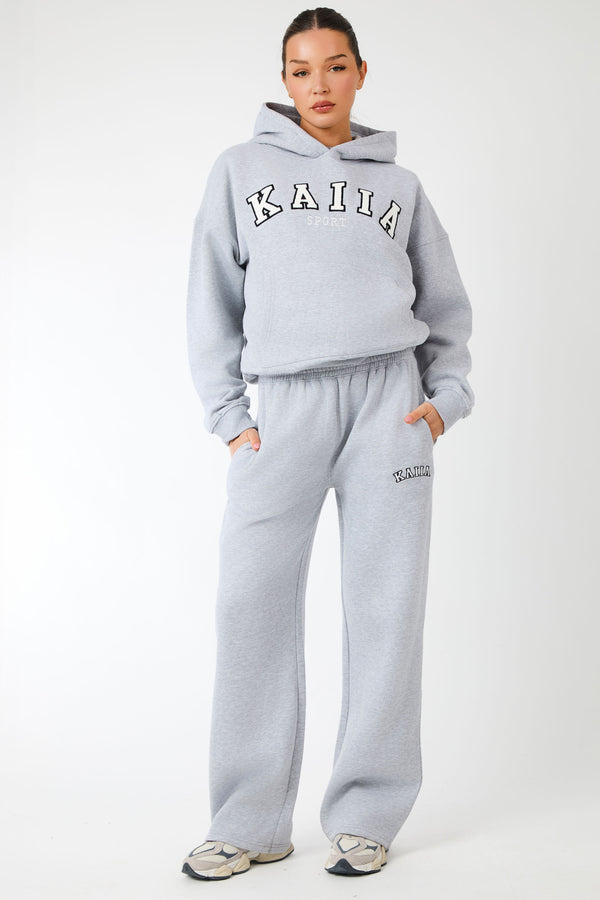 Kaiia Logo Wide Leg Joggers Grey Marl & White