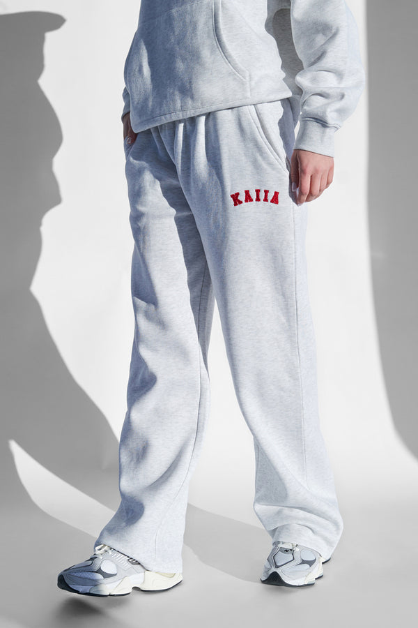 Kaiia Logo Wide Leg Joggers Light Grey Marl And Red