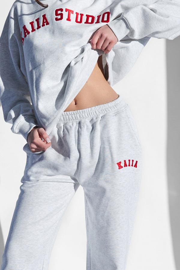 Kaiia Logo Wide Leg Joggers Light Grey Marl And Red
