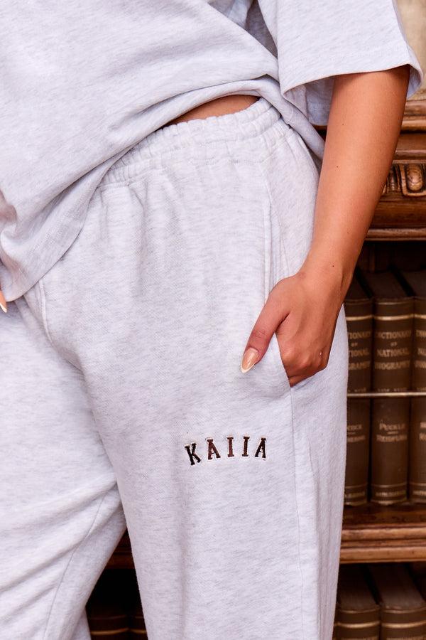 Kaiia Logo Wide Leg Joggers Light Grey Marl & Brown