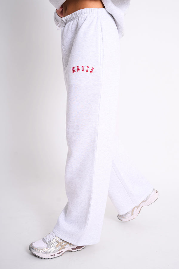 Kaiia Logo Wide Leg Joggers Light Grey Marl & Pink Contrast