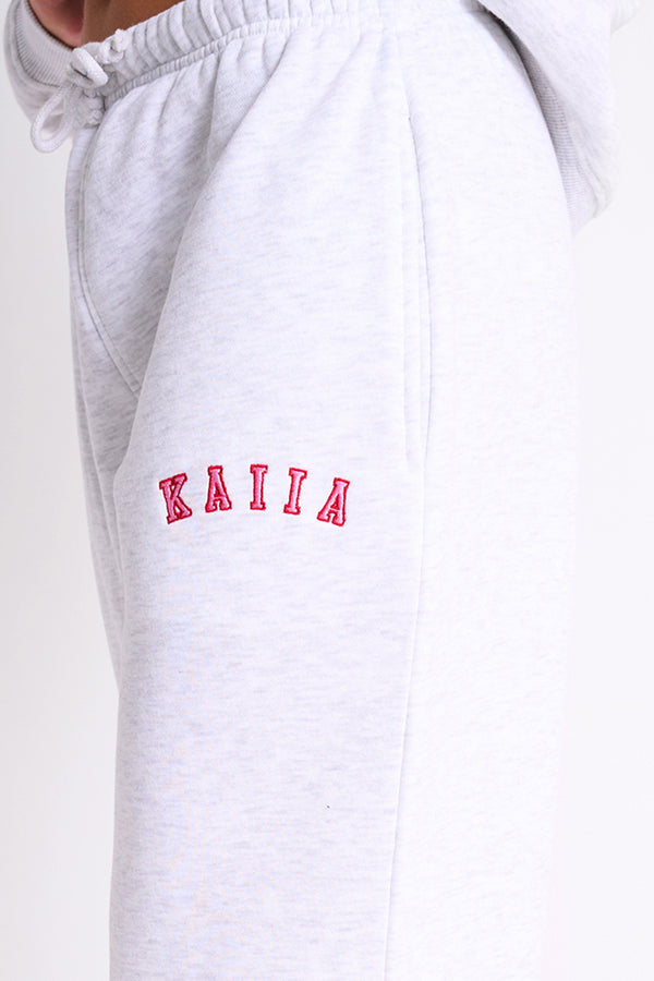Kaiia Logo Wide Leg Joggers Light Grey Marl & Pink Contrast