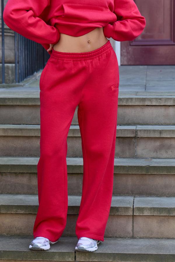 Kaiia Logo Wide Leg Joggers Red