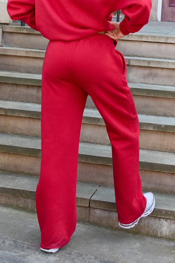 Kaiia Logo Wide Leg Joggers Red