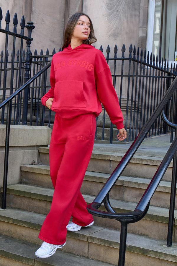 Kaiia Logo Wide Leg Joggers Red
