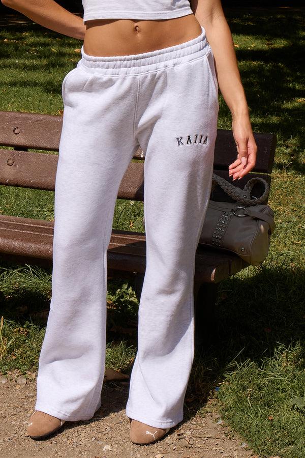 Kaiia Logo Wide Leg Sweat Pants Light Grey Marl & Navy