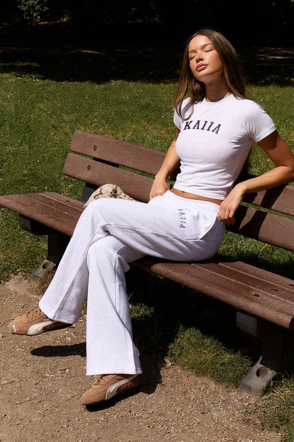 Kaiia Logo Wide Leg Sweat Pants Light Grey Marl & Navy