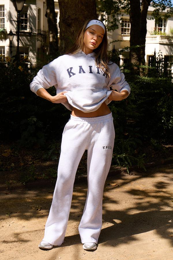 Kaiia Logo Wide Leg Sweat Pants Light Grey Marl & Navy