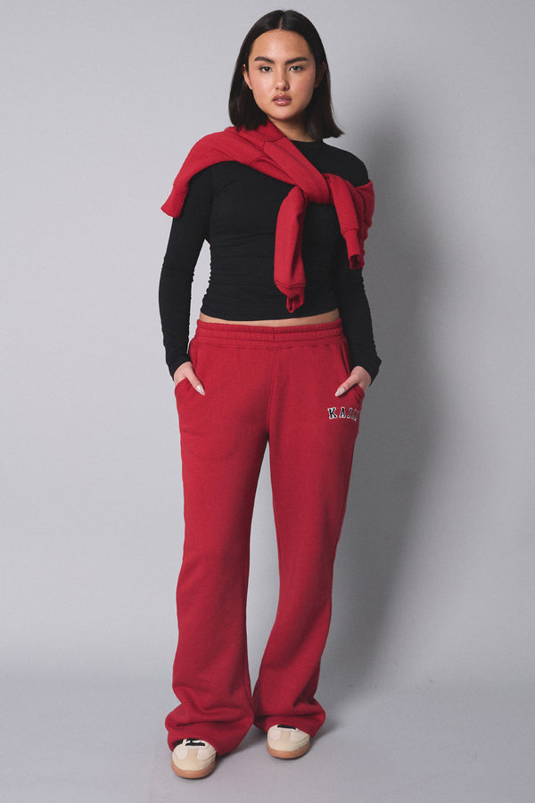 Kaiia Logo Wide Leg Sweat Pants Red