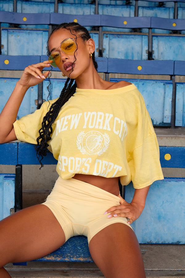 Kaiia New York City Sports Overdyed Oversized T-shirt Yellow