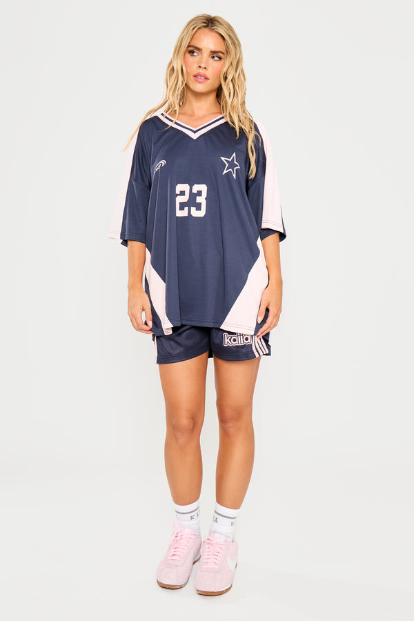 Kaiia Oversized Football Shirt Navy & Pink