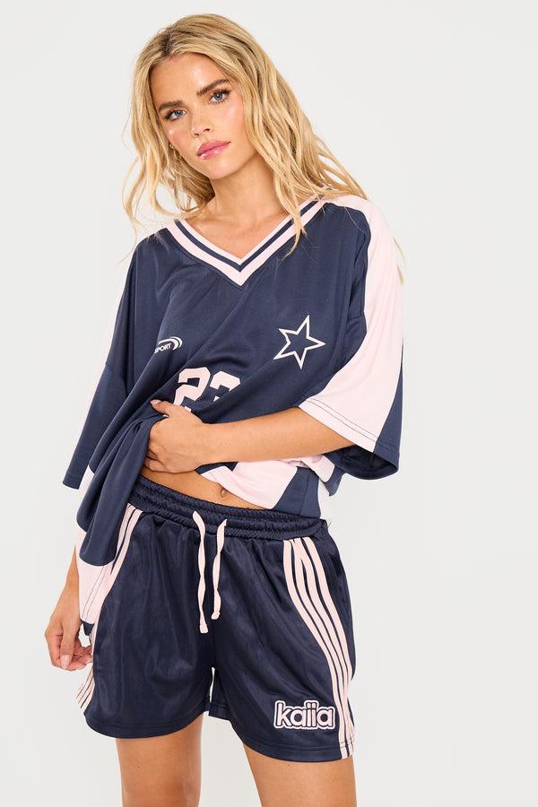 Kaiia Oversized Football Shirt Navy & Pink