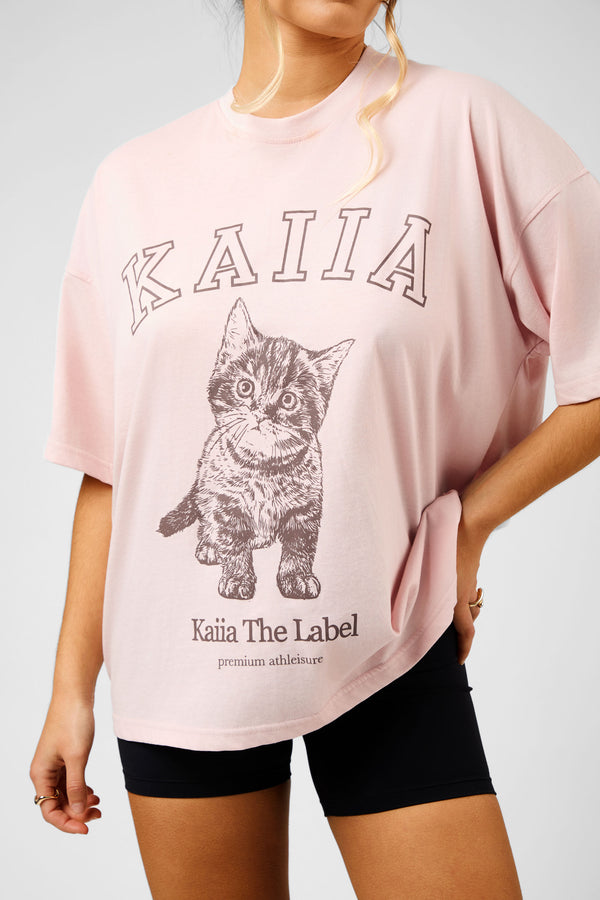 Kaiia Oversized Kitten Graphic T-Shirt Dusty Pink