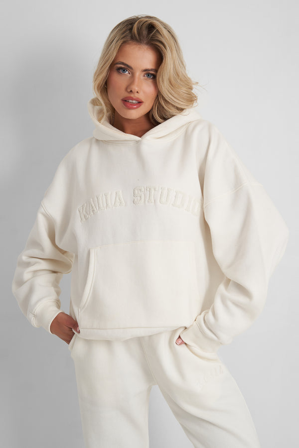 Kaiia Oversized Logo Hoodie In Vanilla