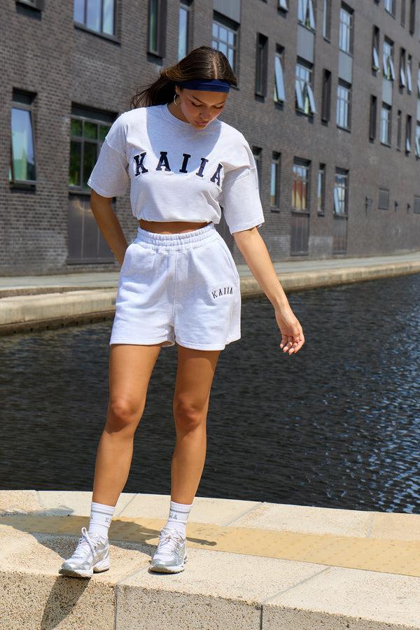 Kaiia Oversized T-shirt Light Grey Marl & Navy