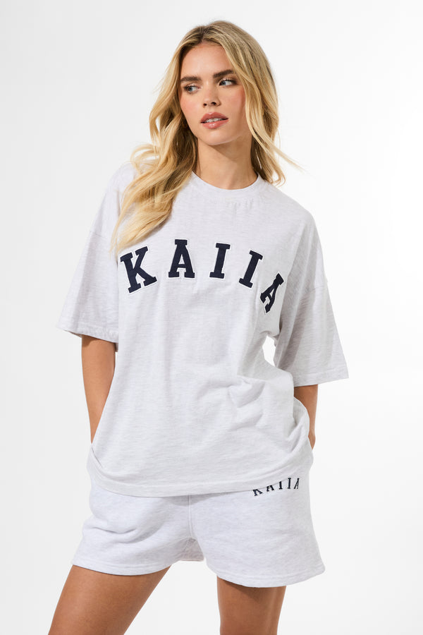 Kaiia Oversized T-shirt Light Grey Marl & Navy