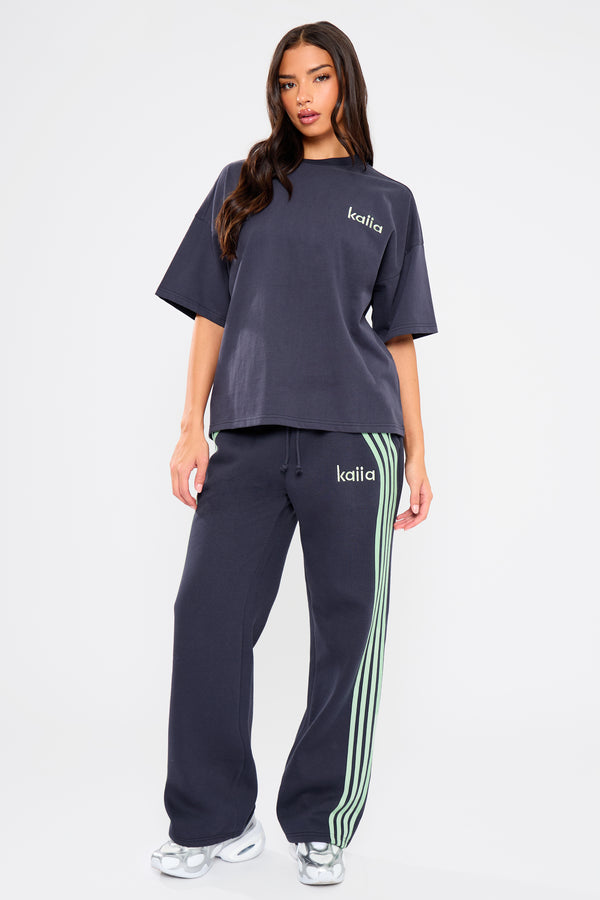 Kaiia Oversized T-Shirt Navy & Jade Green