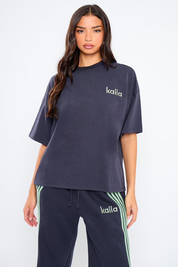 Kaiia Oversized T-Shirt Navy & Jade Green