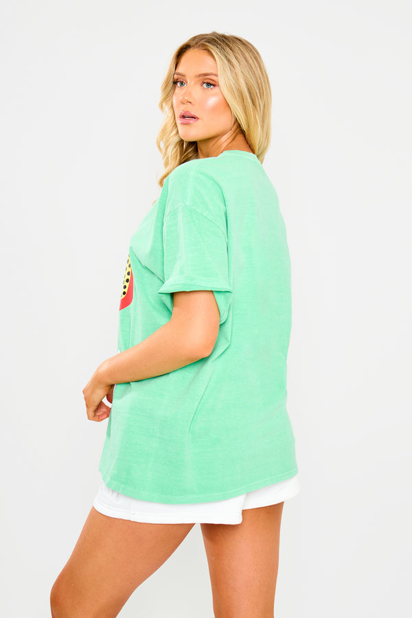 Kaiia Papaya Graphic Oversized T-shirt Green