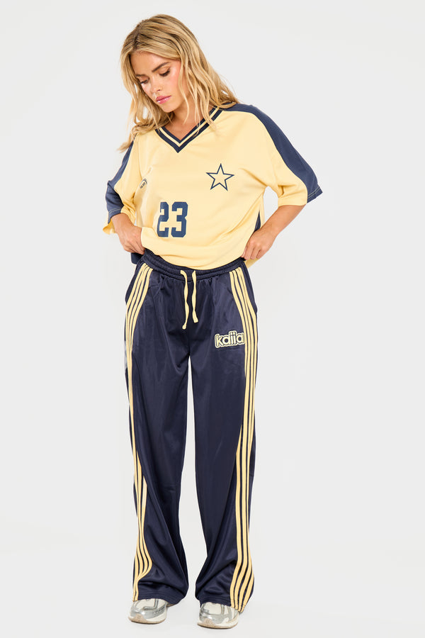 Kaiia Printed Tricot Joggers Navy & Yellow