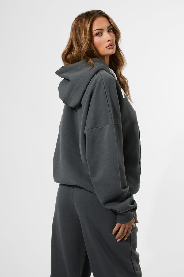 Kaiia Puff Print Oversized Hoodie Charcoal