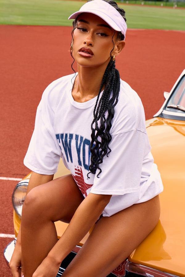 Kaiia Retro Badge Star Print Oversized T-shirt White