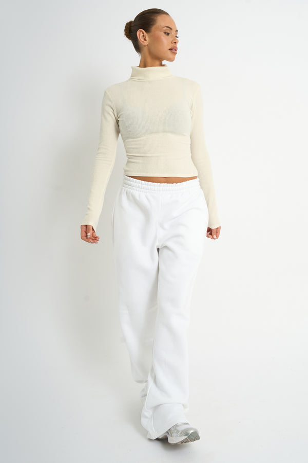 Kaiia Rib Roll Neck Long Sleeve Top Ivory