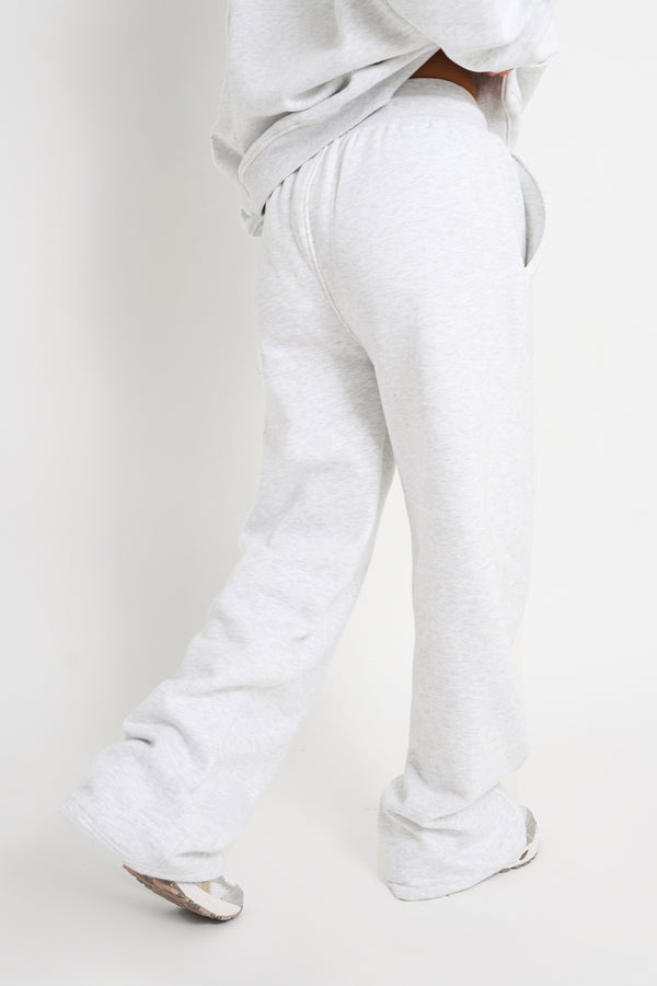 Kaiia Ribbed Waistband Wide Leg Joggers Light Grey Marl & Forest Green