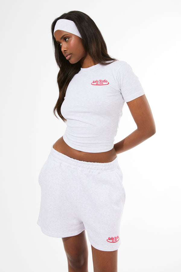 Kaiia Running Club Logo Longline Baby Tee Light Grey Marl