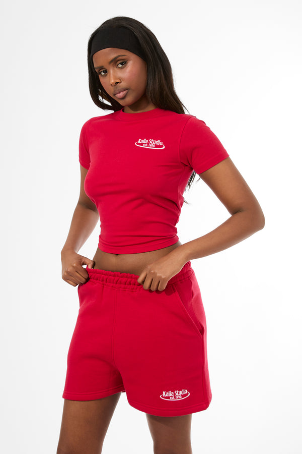 Kaiia Running Club Logo Longline Baby Tee Red