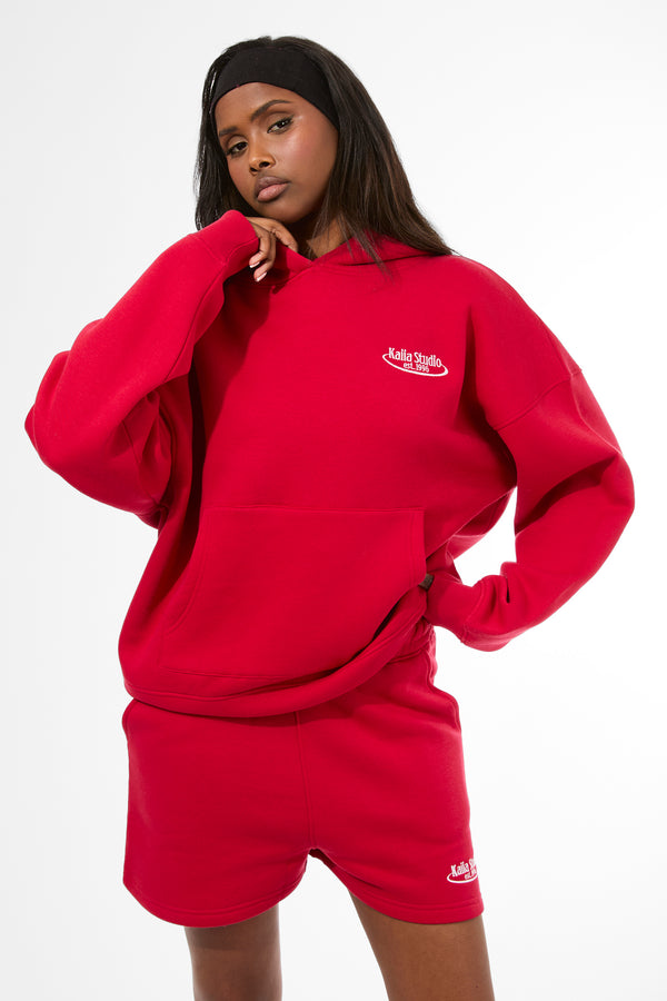 Kaiia Running Club Logo Oversized Hoodie Red