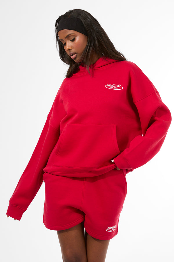 Kaiia Running Club Logo Oversized Hoodie Red