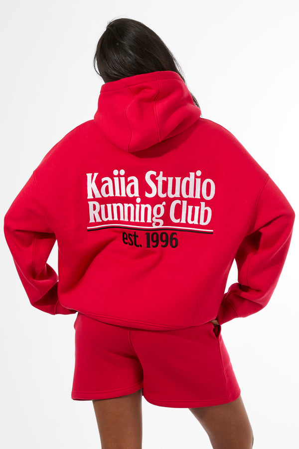 Kaiia Running Club Logo Oversized Hoodie Red