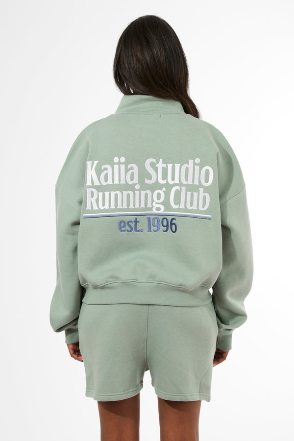 Kaiia Running Club Logo Quarter Zip Sweatshirt Green Tea
