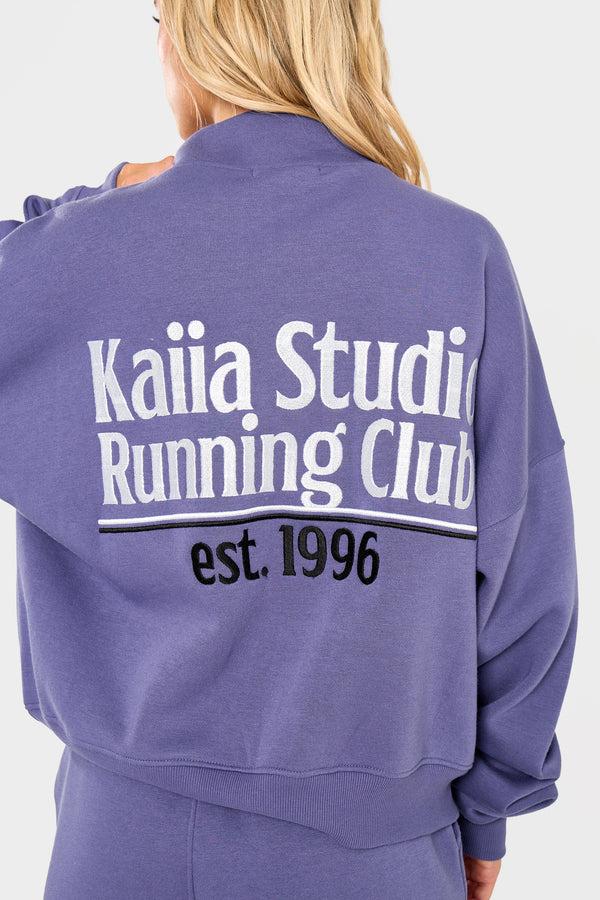 Kaiia Running Club Logo Quarter Zip Sweatshirt Light Navy