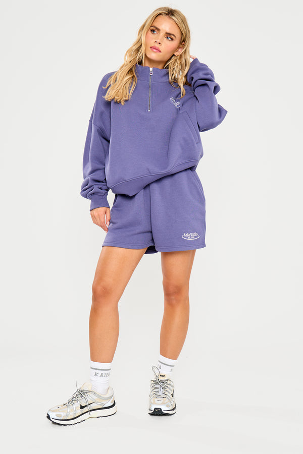 Kaiia Running Club Logo Quarter Zip Sweatshirt Light Navy