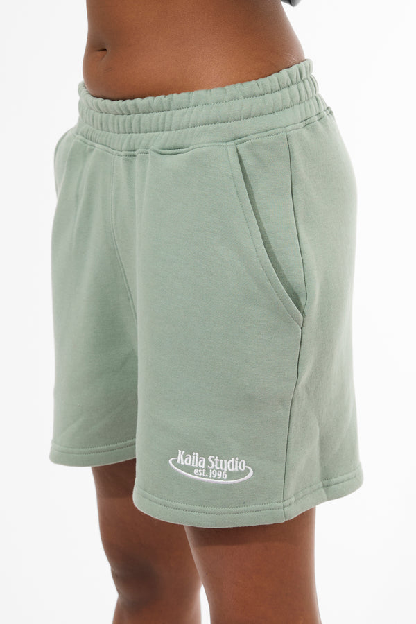 Kaiia Running Club Logo Sweat Shorts Green Tea