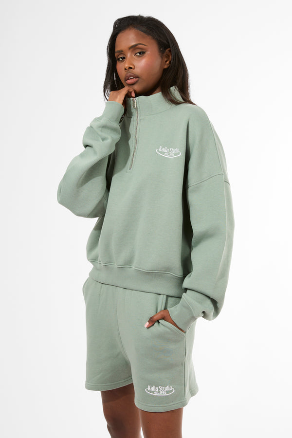 Kaiia Running Club Logo Sweat Shorts Green Tea