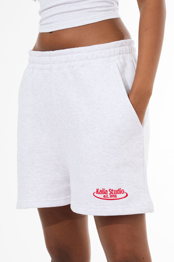 Kaiia Running Club Logo Sweat Shorts Light Grey Marl