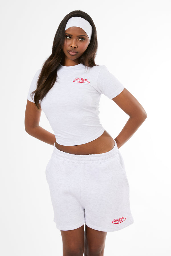 Kaiia Running Club Logo Sweat Shorts Light Grey Marl