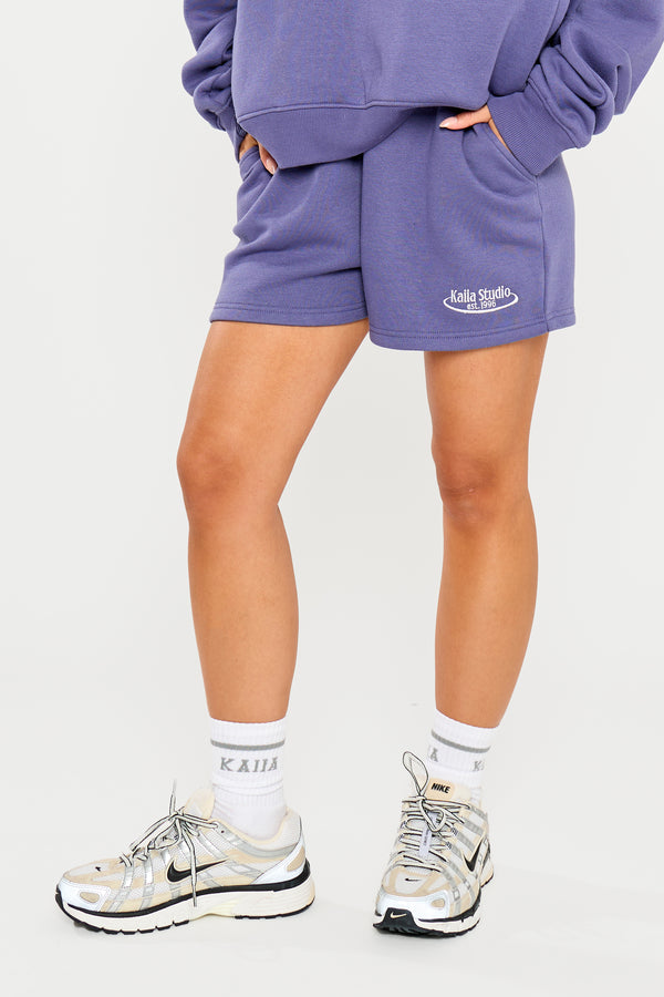 Kaiia Running Club Logo Sweat Shorts Light Navy