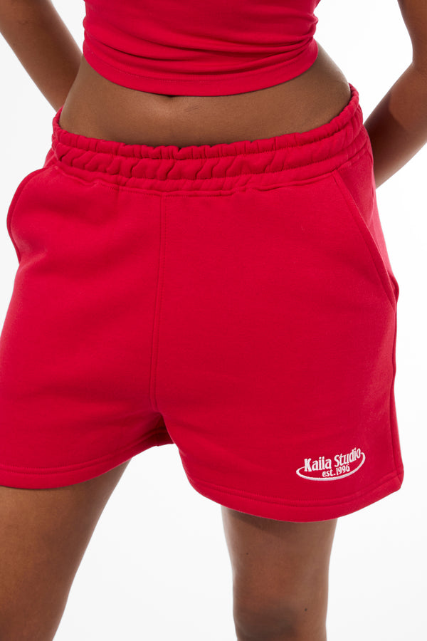 Kaiia Running Club Logo Sweat Shorts Red