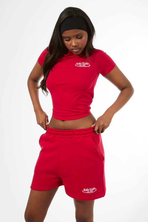 Kaiia Running Club Logo Sweat Shorts Red