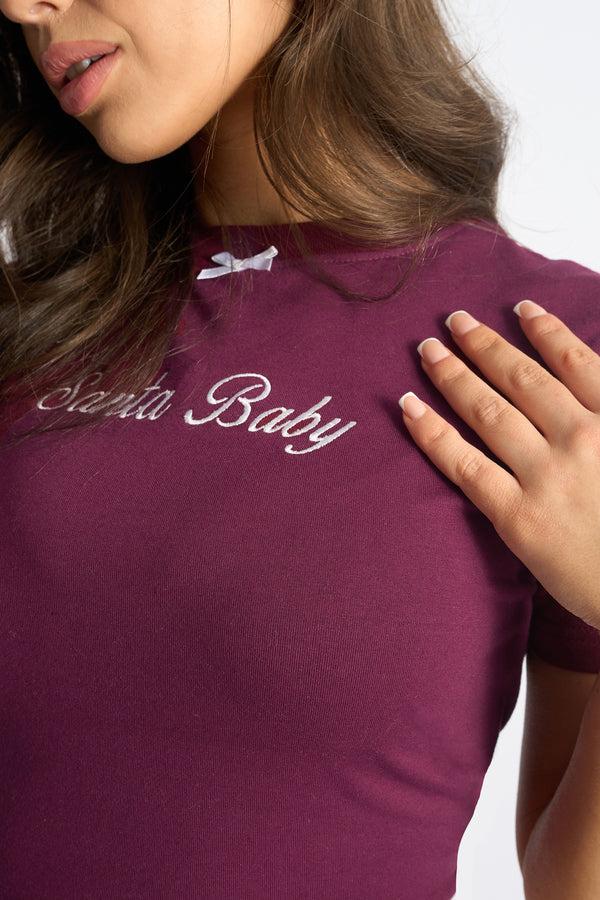 Kaiia Santa Baby Bow Detail Baby Tee Plum